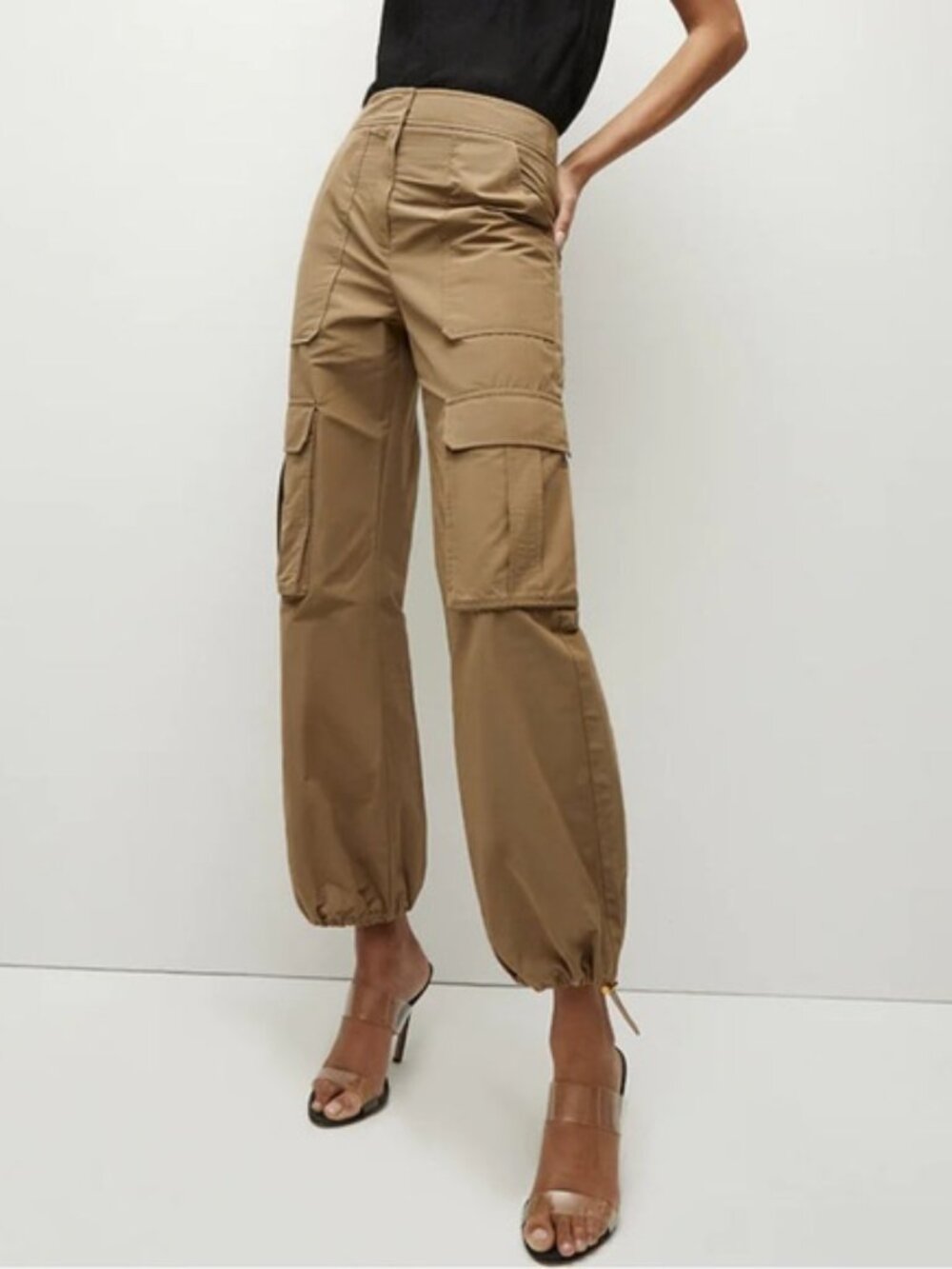 Veronica Beard Dari Wide-Leg Cargo Pants in Sepia Utility Cropped Jogger Size 10